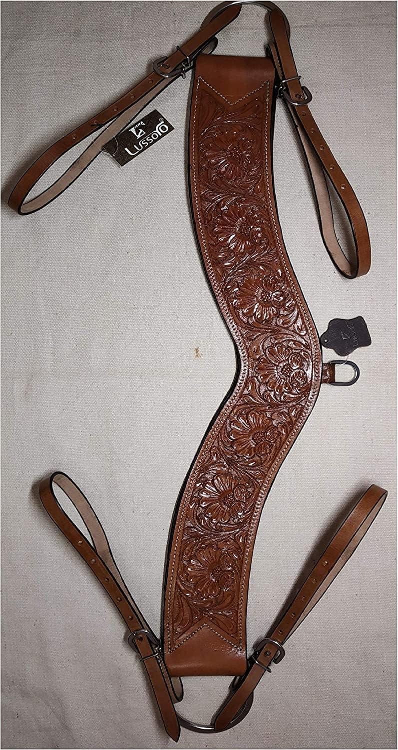 Lussoro Genuine Leather Beautiful Tooled Tripping Horse Collar with