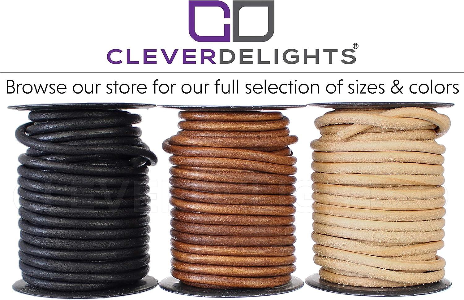 CleverDelights Genuine Leather Cord - 1/4 Round - 25 Feet - Natural