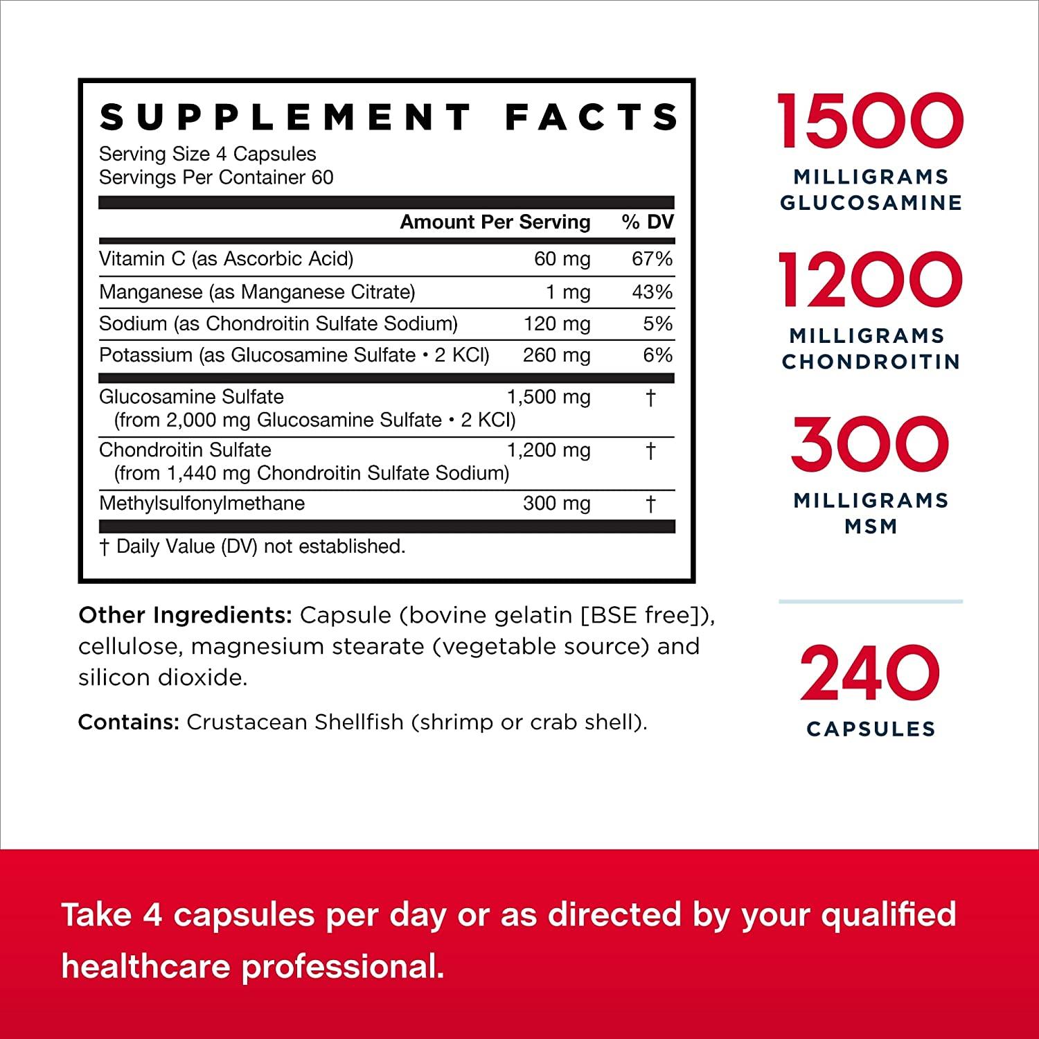 Jarrow Formulas Glucosamine + Chondroitin + MSM 240 Capsules