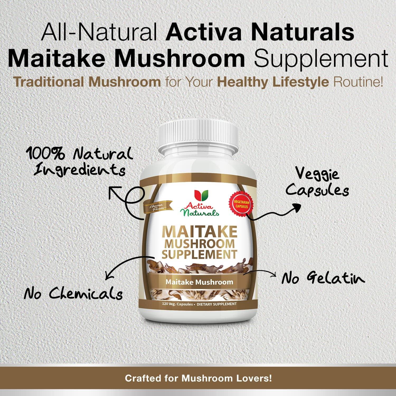 Activa Naturals Maitake Mushroom Supplement 120 Veg. Capsules with Grifola Frondosa Mushrooms