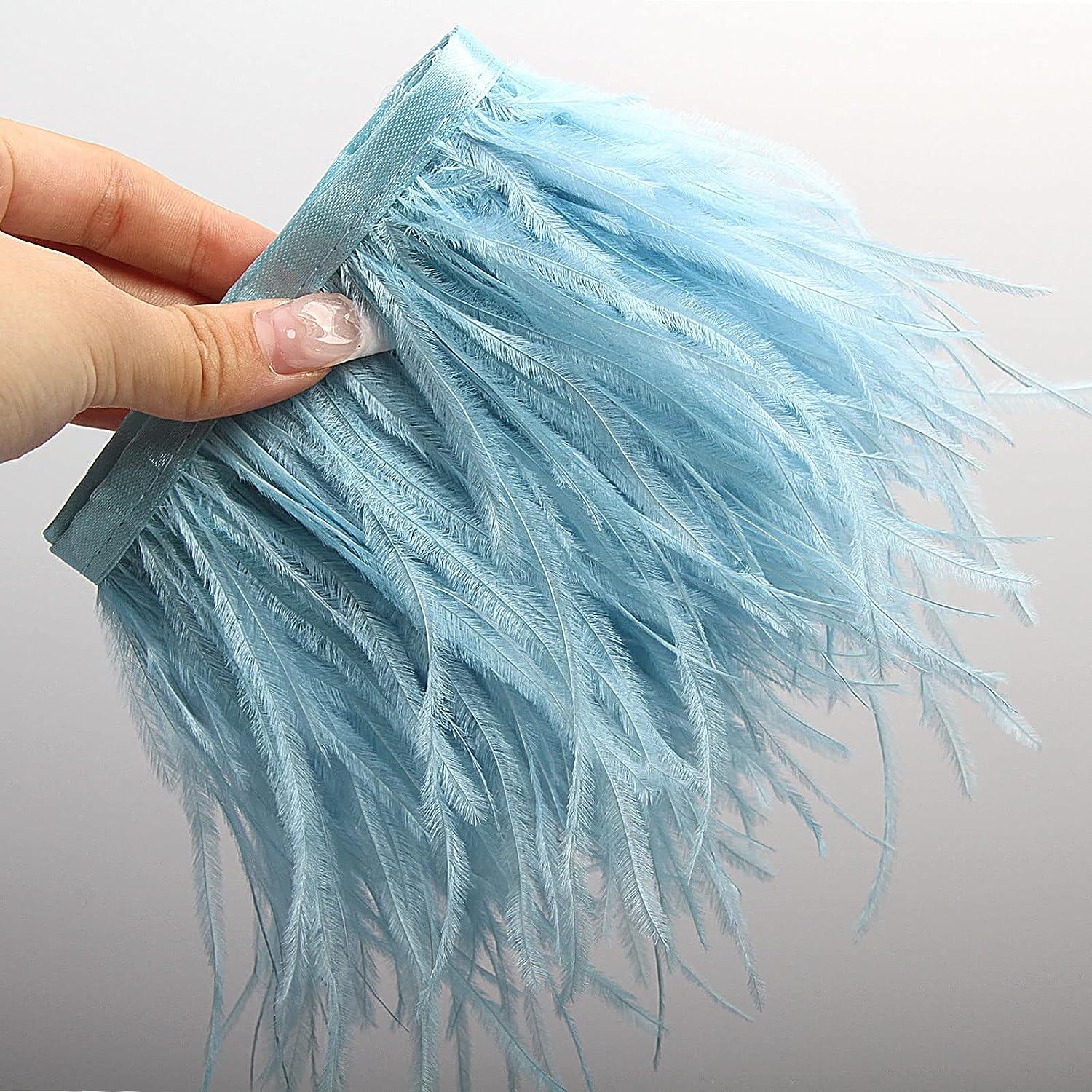 THARAHT Light Blue Ostrich Feathers Trim Sewing Fringe 2Yard 46inch