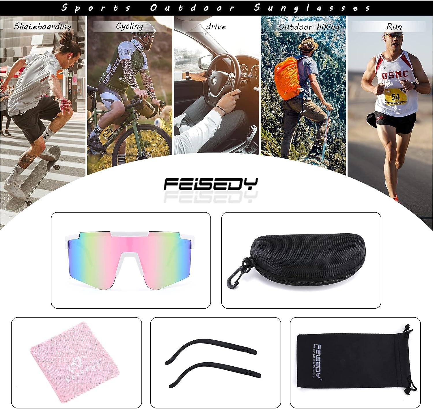 FEISEDY Cycling Sports Sunglasses Wraparound Adjustable Legs 80s