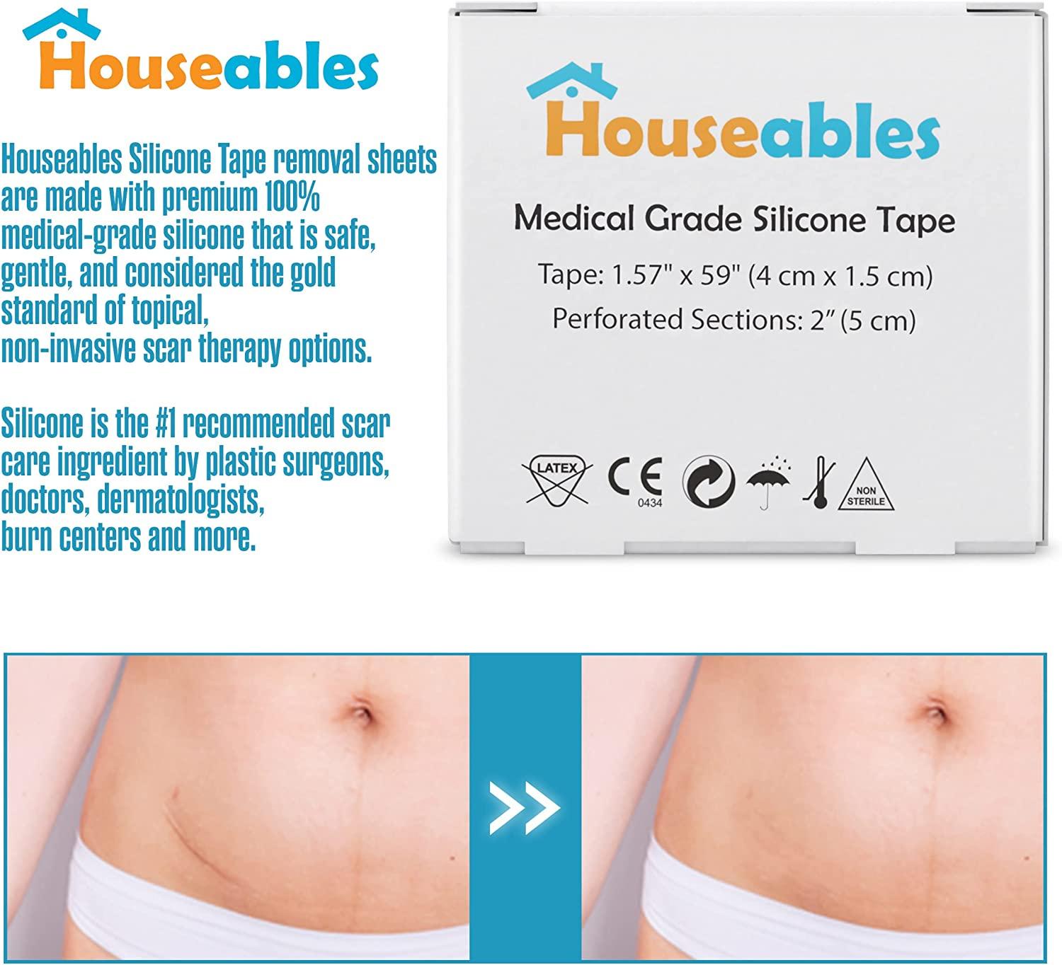 Houseables Silicone Scar Sheets Gel Tape 1.57 x 60 Tan, Flexible