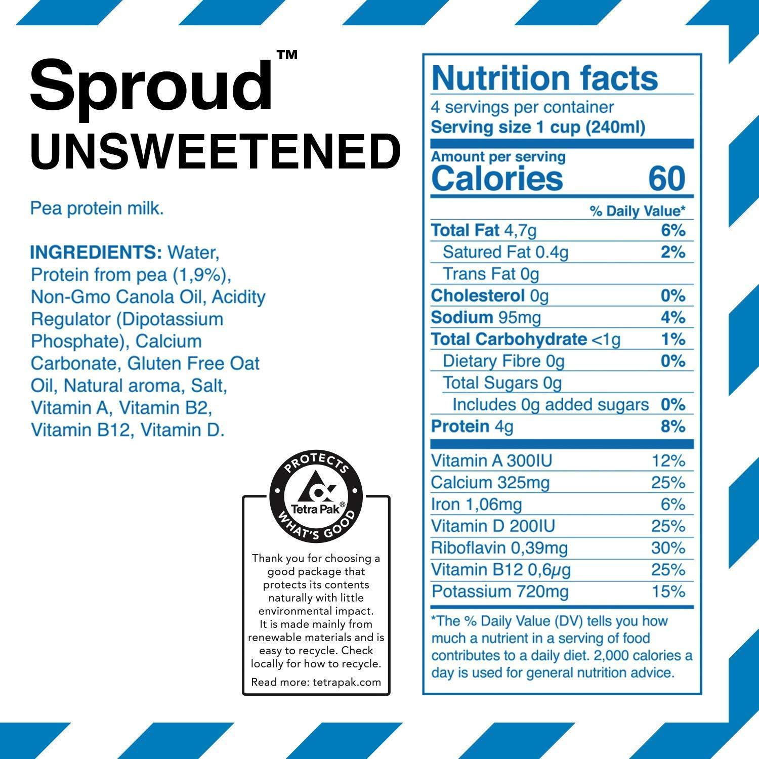 Sproud Plant Based Pea Milk UNSWEETENED 33.8 Fl Oz (Pack of 6
