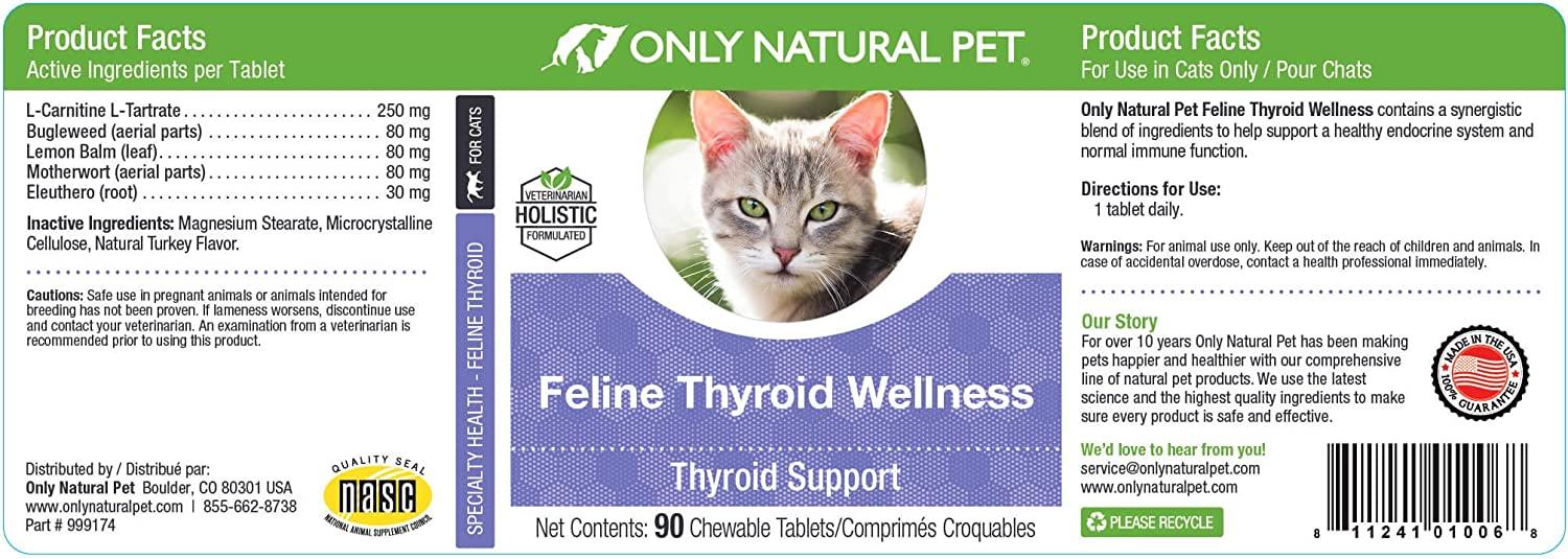 Only Natural Pet Thyroid Support Supplement for Cats 90 Turkey