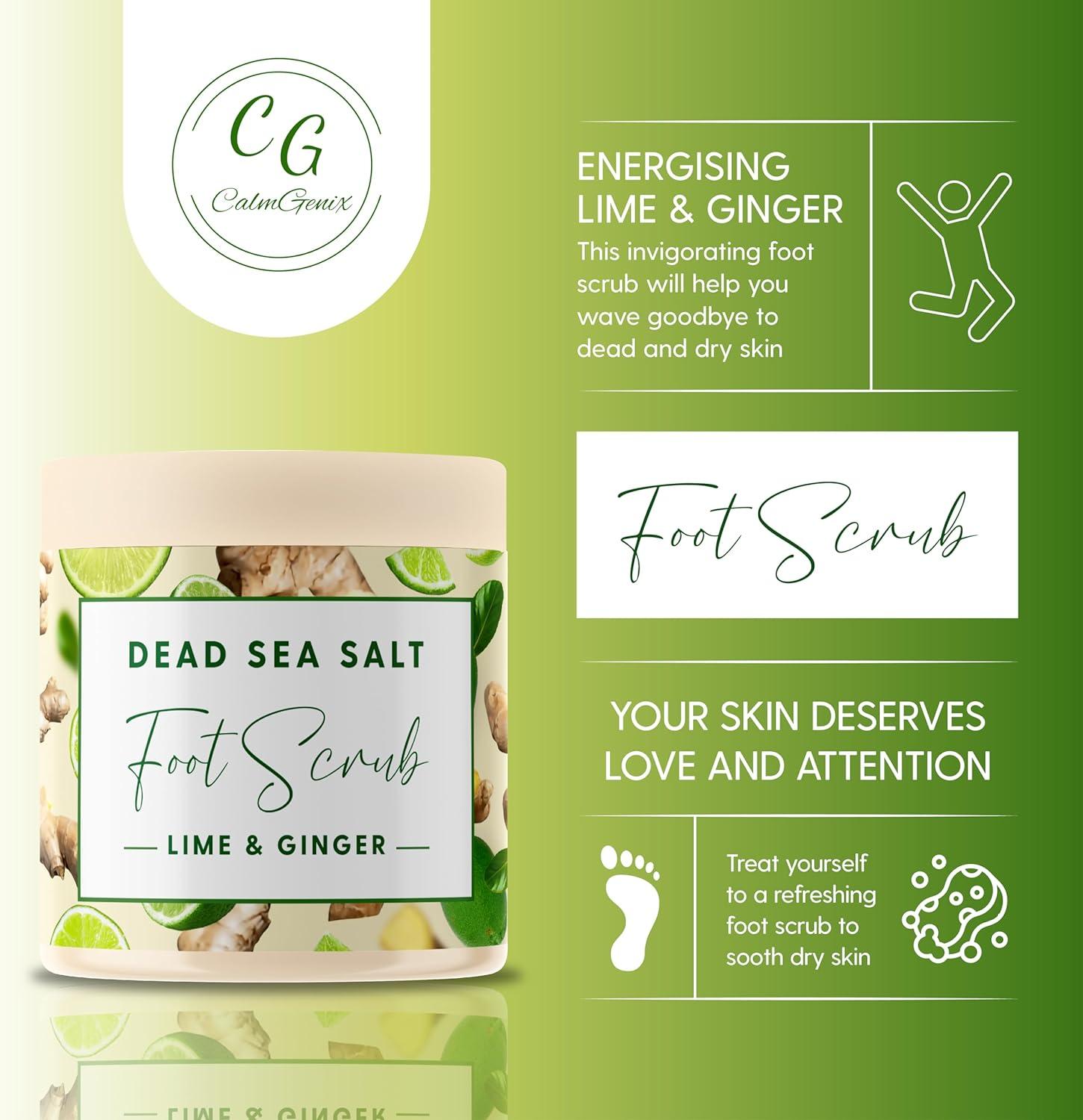 CalmGenix Lime & Ginger Foot Scrub with Dead Sea Foot Salts for Foot