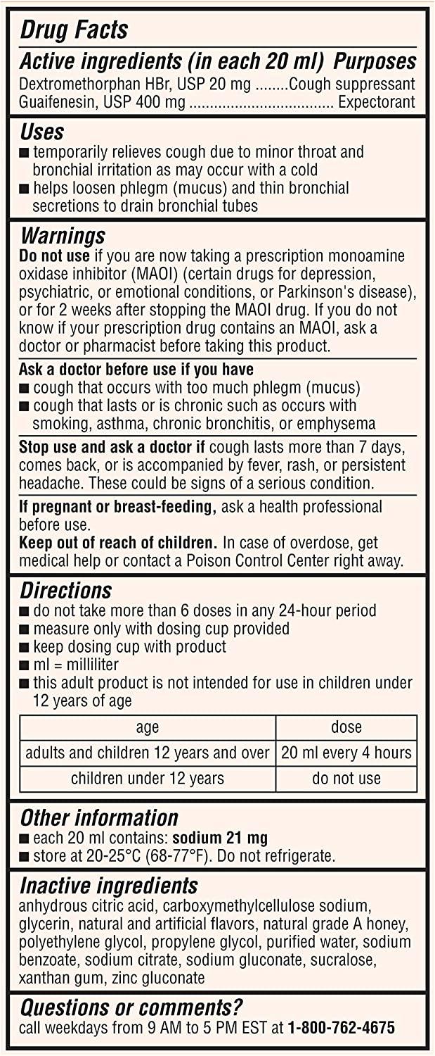 Robitussin Maximum Strength Honey Cough Plus Chest Congestion DM, Cough