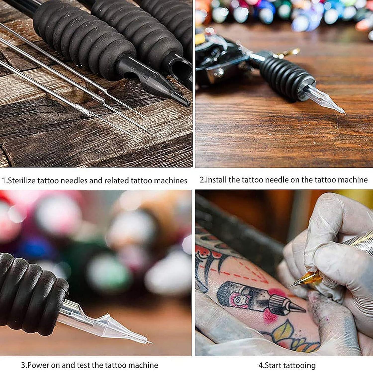 Tattoo Kit Hand Poke Stick Tattoo Pen Ink Cups Stainless Steel 1 3 5 7 9RL  Needles Black