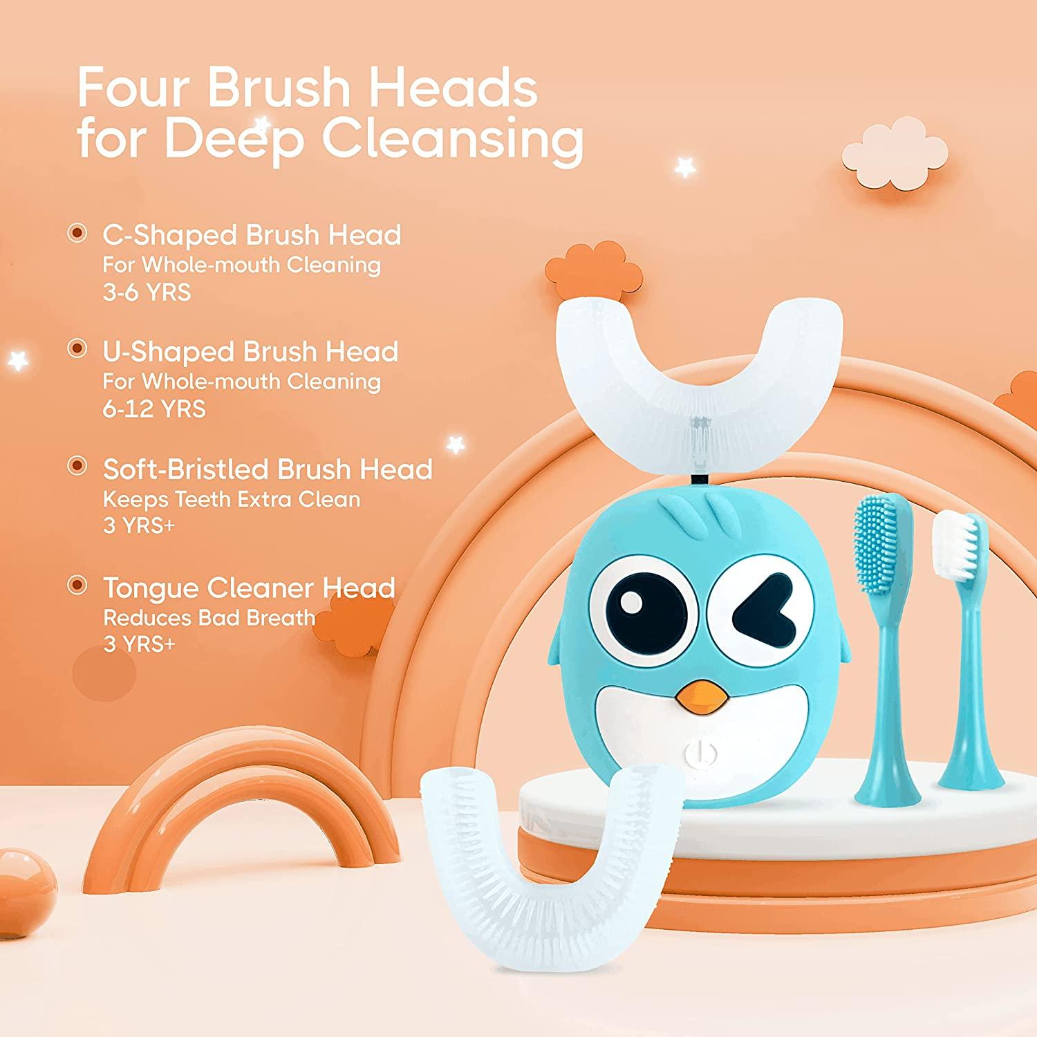 Kids Automatic Toothbrush, Kids U Shaped Toothbrush Set 4 Brush Heads, BPA Free CPSIA