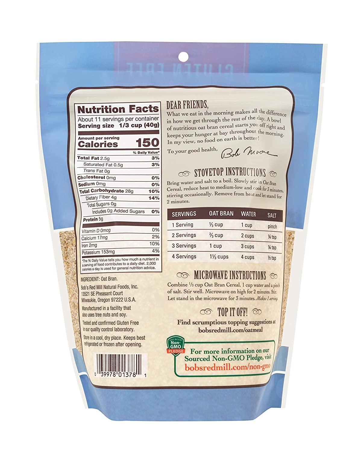 Bob's Red Mill Gluten Free Oat Bran, 16ounce Resealable 16 Ounce (Pack