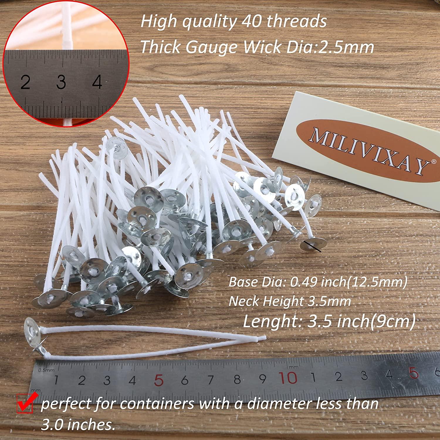  MILIVIXAY 100PCS 10 inch Candle Wicks with 100 Metal Tabs,  100PCS Candle Wick Stickers and 6PCS Wooden Candle Wick Holders - Wicks  Coated with Paraffin Wax, Cotton Wicks Kits for Candle Making.