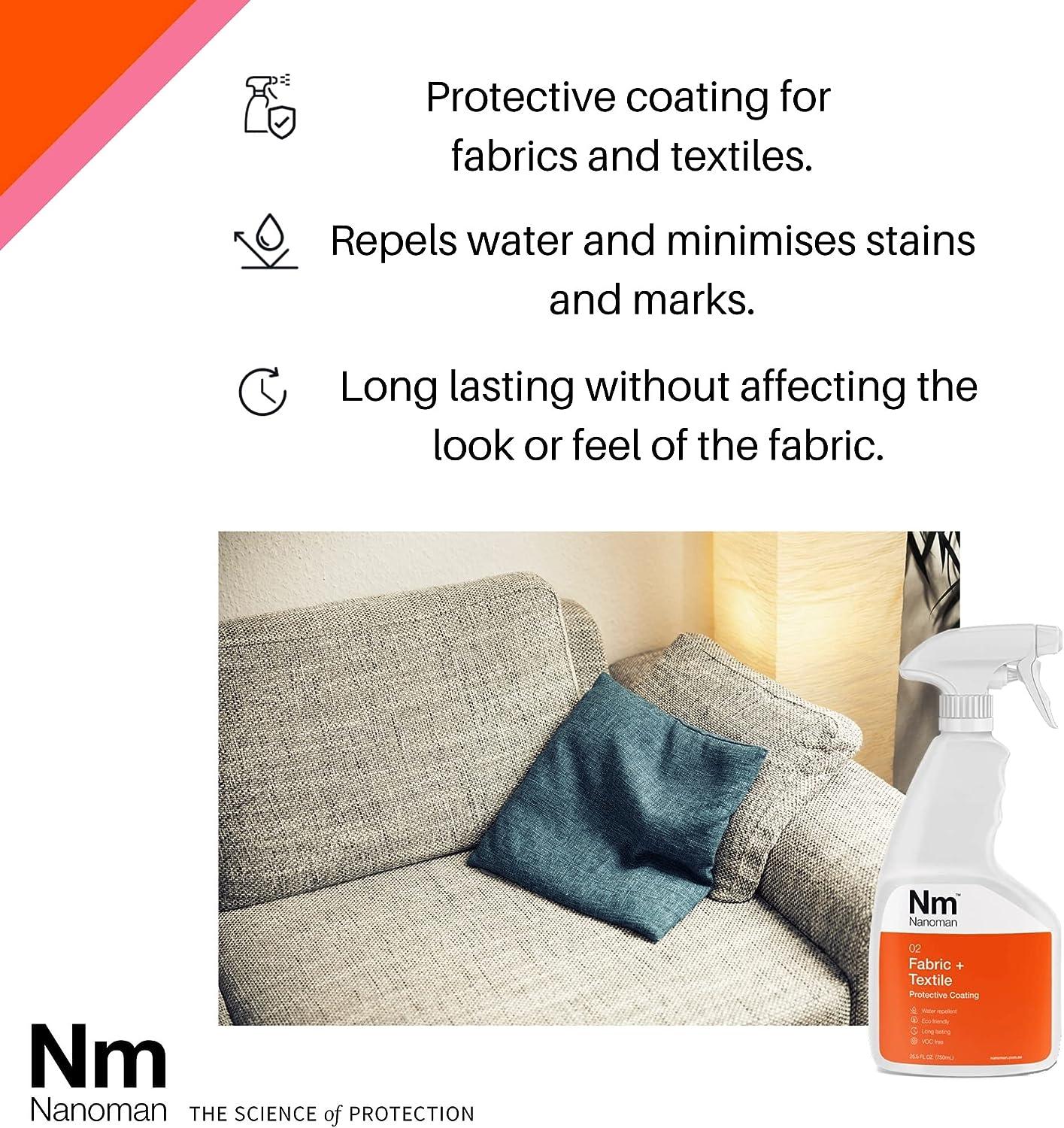 NANOMAN Water Repellent/Waterproof Spray for Fabric & Shoes. Latest  Nano-Technology Formula. Eco Friendly. No PFAS or Alcohols. Stain & Liquid  Protection for Fabric incl, Clothes, Sofas Rugs