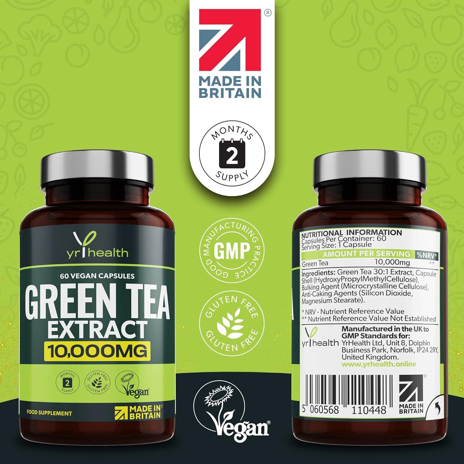 Vegan Green Tea Extract Capsules 10,000mg - Metabolism Booster for ...