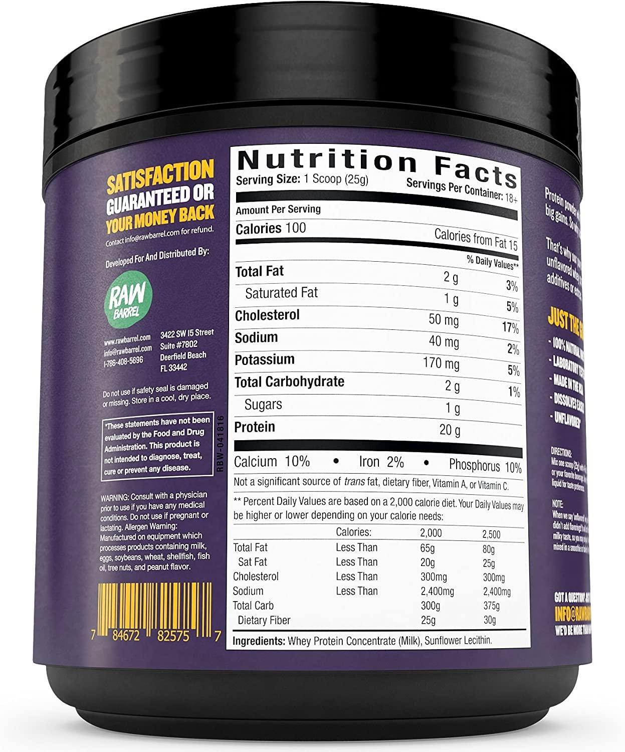 Raw Barrel's Unflavored Whey Protein Powder 2lb Pure, Instantized