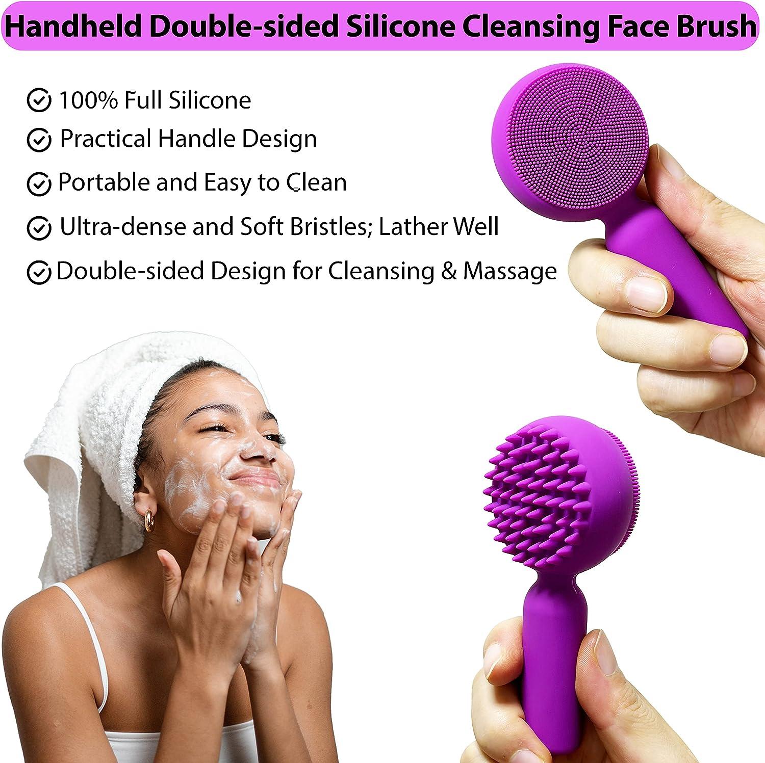 Silicone Facial Cleansing Brush 2 in 1 Silicone Facial Scrubber Manual  Exfoliating Facial Brush Face Cleanser Face Exfoliator Ultrafine Bristles  for Sensitive Skin Easy to Clean Lather Well (Purple))