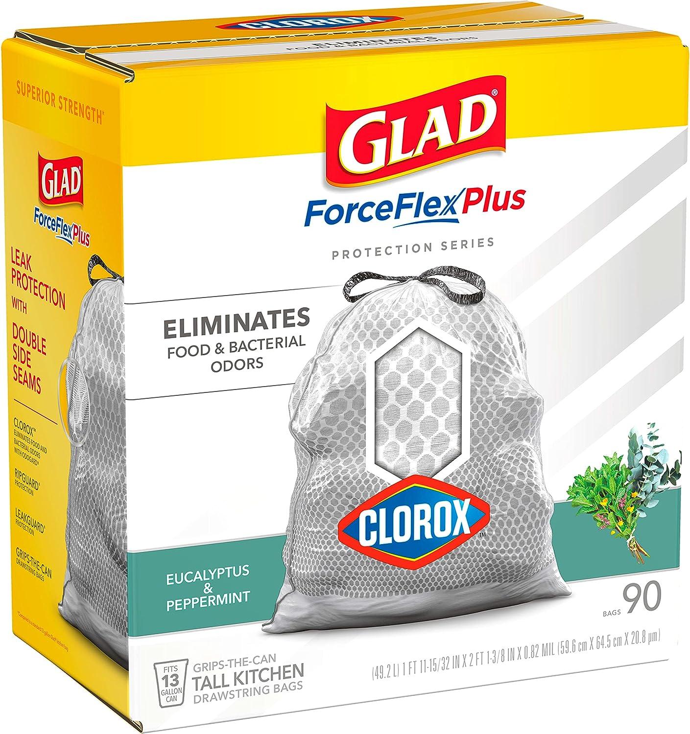 Glad ForceFlexPlus with Clorox Trash Bags, Eucalyptus, and Peppermint, 120  ct./13 gal.