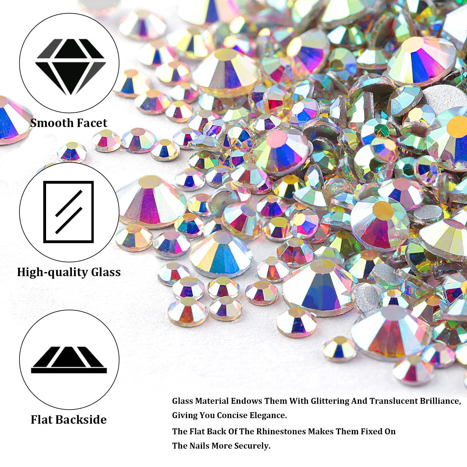 Multi Shapes 3D Glass AB Crystal Nail Art Rhinestones Kit with Flatback  Round Bead Charm Gem Stone Jewelry Diamond with Pickup Pen + Tweezer for
