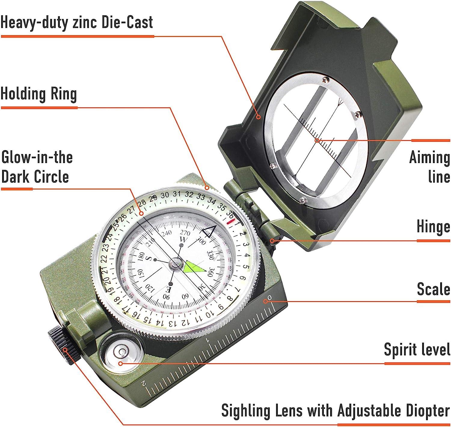 DETUCK TM Professional Geological Compass Lensatic Military Compass Survival Orienteering Sighting Compass With Mirror Navigation Pocket Compass For Hiking Camping Outdoors