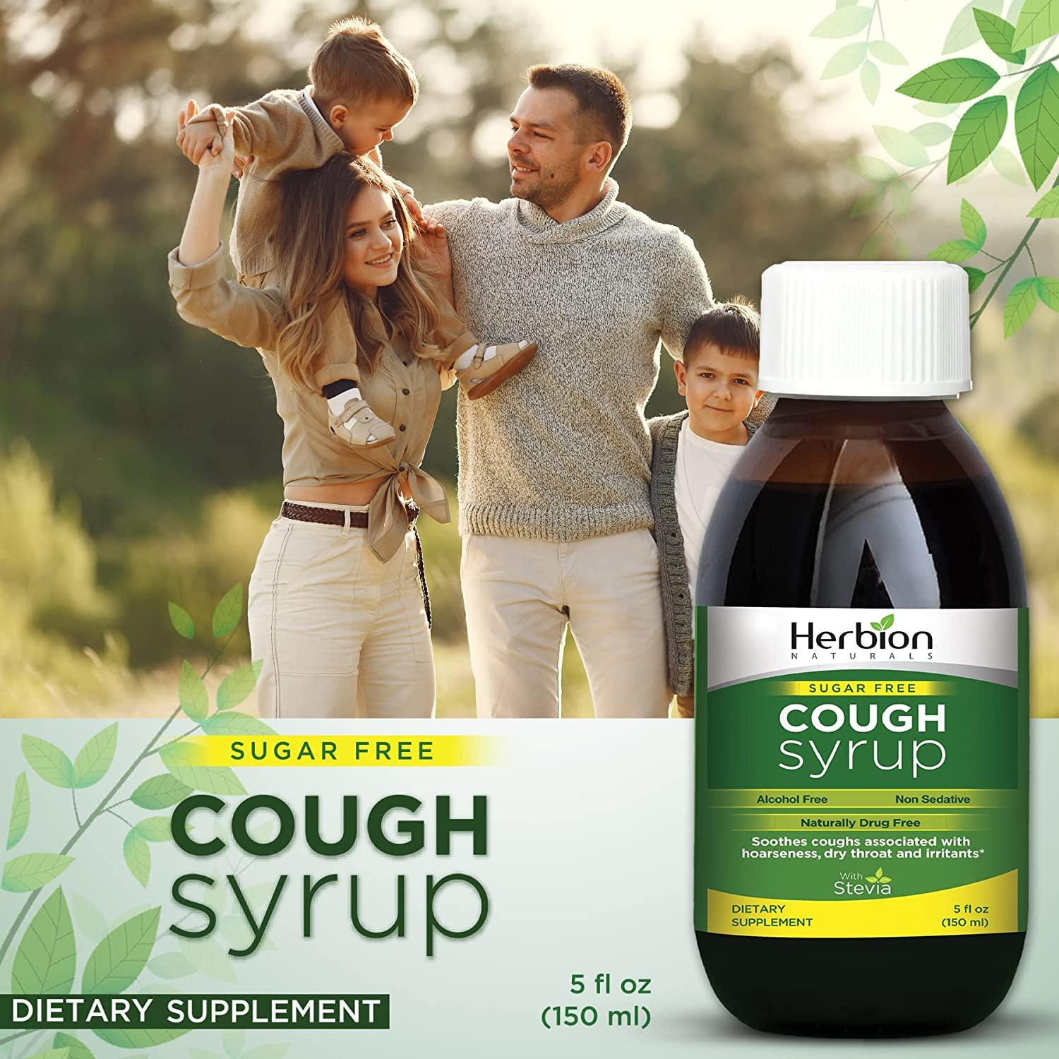 Herbion Naturals Cough Syrup with Stevia, Green, Sugar Free, 5.0 Fl Oz 1