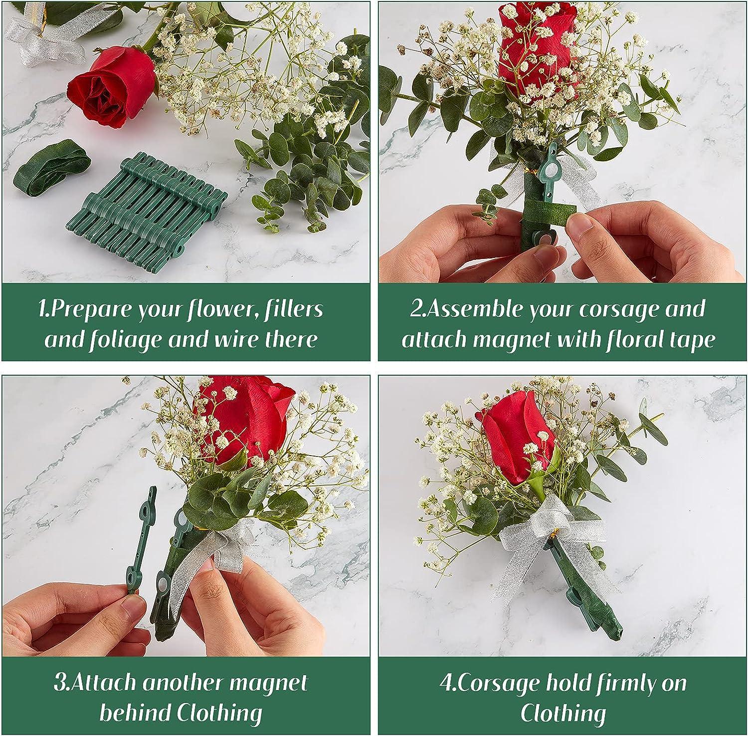 Floral Boutonniere Magnets Corsage Brooches Magnet and Elastic Pearl Wrist  Bands Wristlets Corsage Accessories for Handmade Wedding Prom Bride