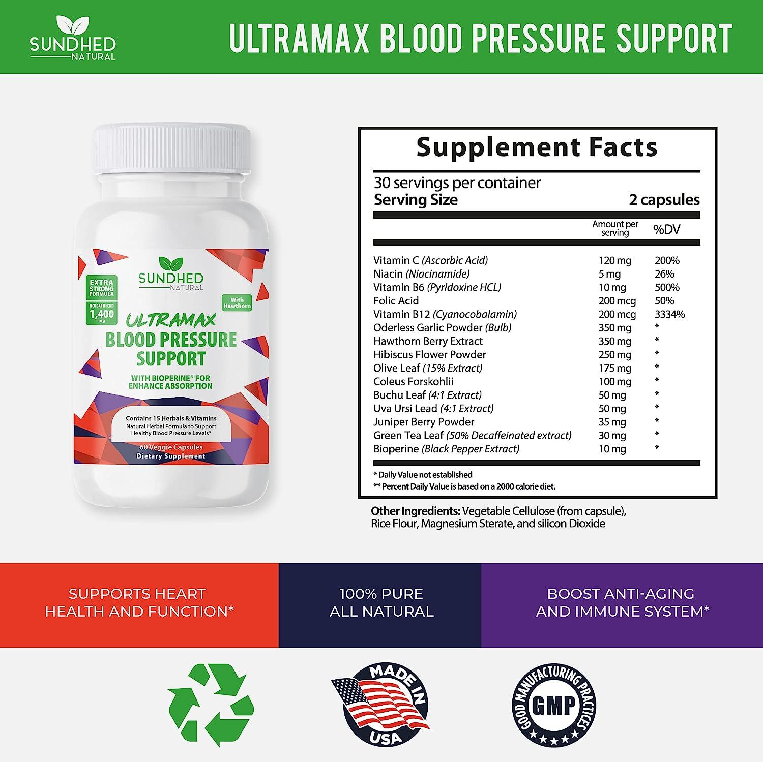 Sundhed Natural UltraMax Blood Pressure Capsules with Hawthorn Berry 60 Capsules