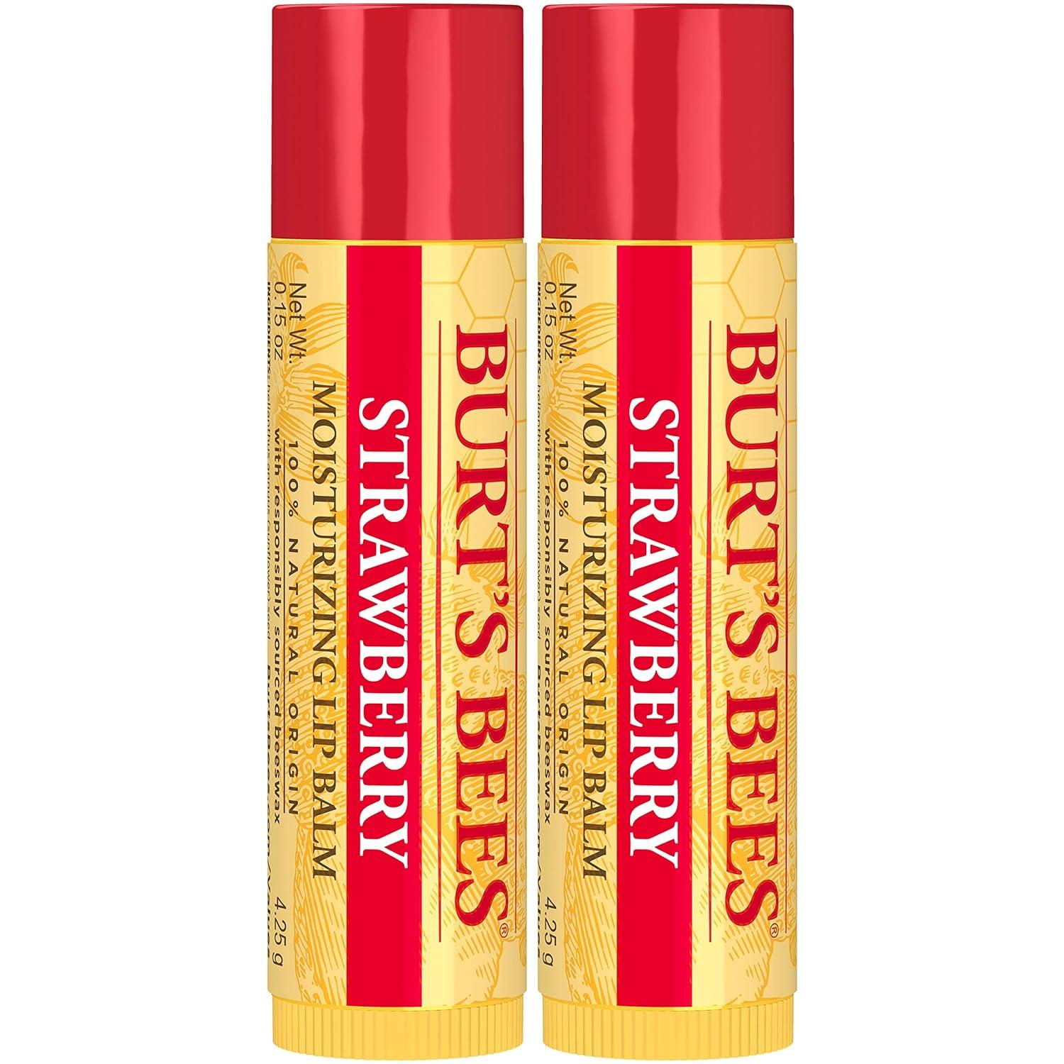 Burt's Bees Strawberry Lip Balm 2 Pack 100 Natural Moisturizing Lip Care
