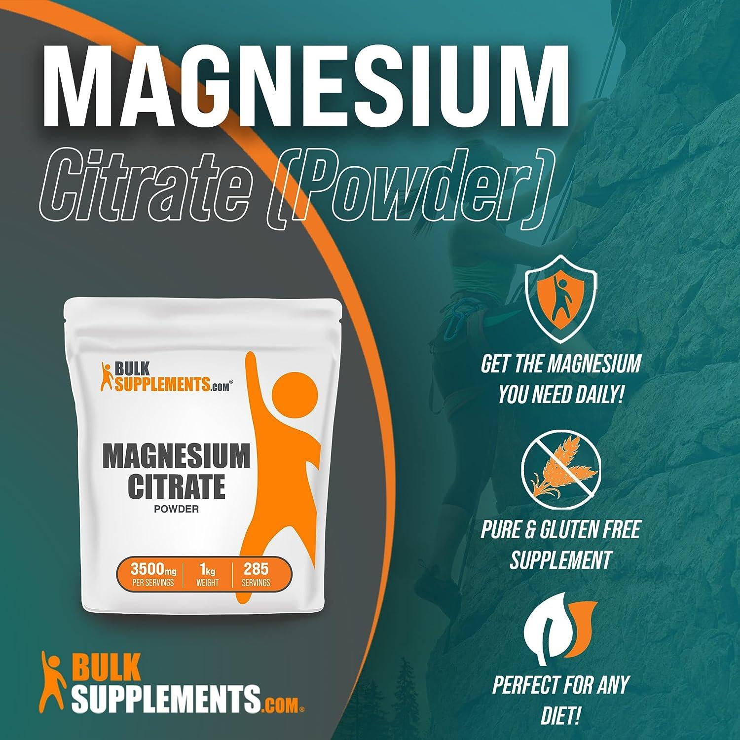 Pure Magnesium Citrate Powder 1kg (2.2 lbs) Magnesium Supplement