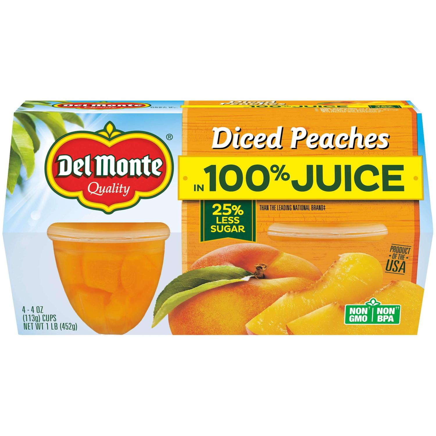 Del Monte Diced Peaches In Light Syrup 24 oz, Pack of 6