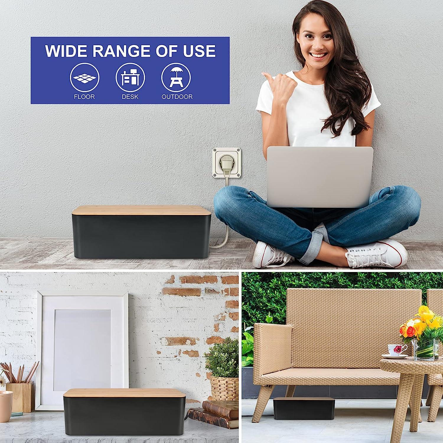 Cable Management Box - Wooden Style Cord Organizer Box to Hide Wires &  Power Strips, Desk Computer Cable Organizer Box, Safe ABS Material