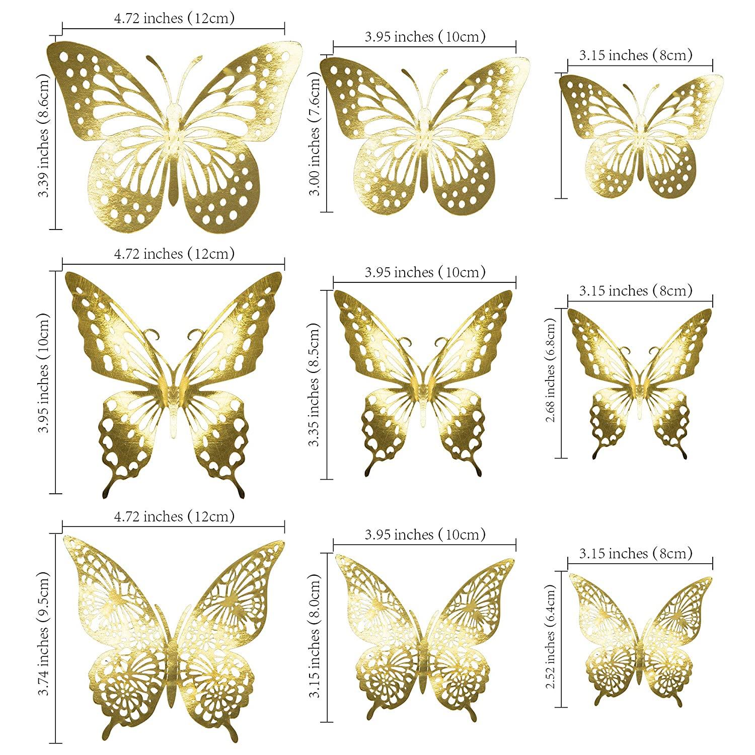 Gyufise 36 Pack Gold Glitter 3D Butterfly Cupcake Toppers for Birthday
