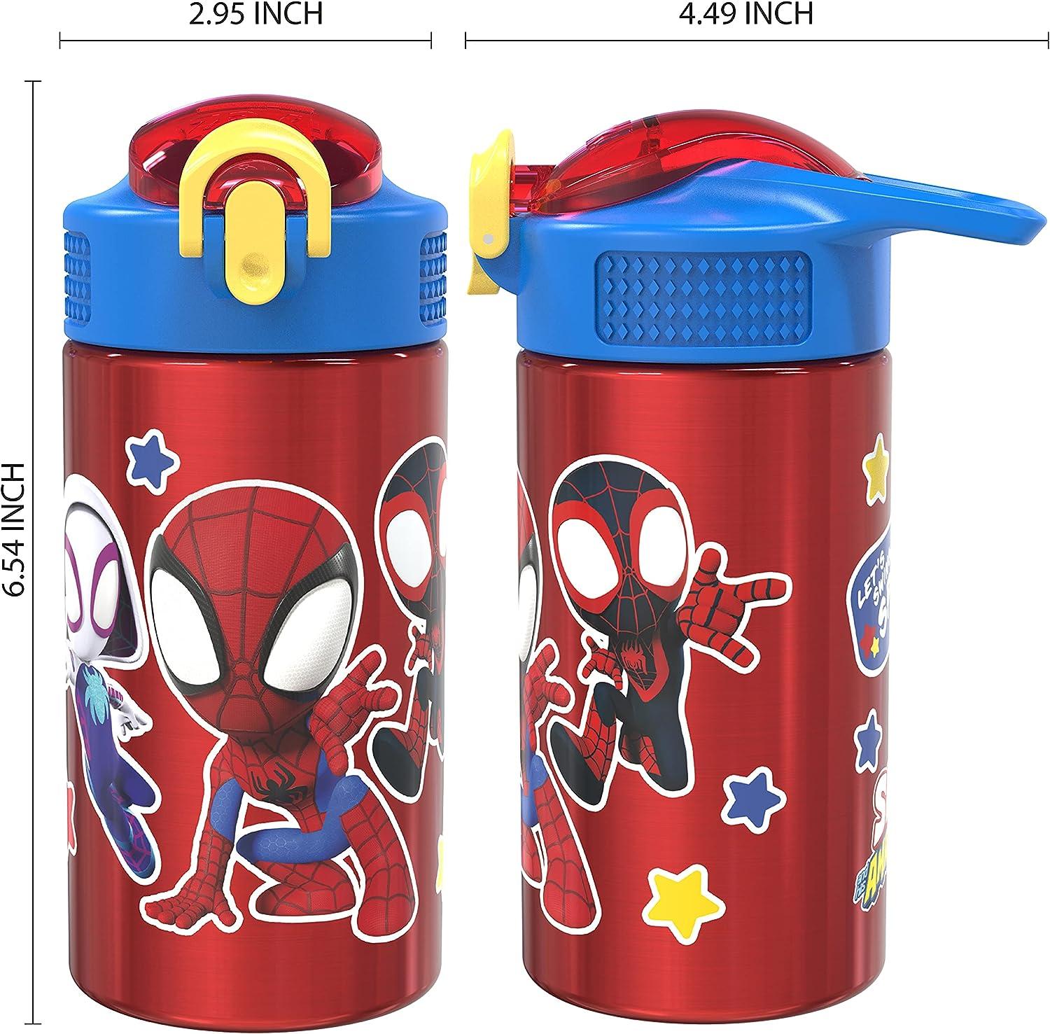 Zak Designs Marvel Spider-Man 18/8 Single Wall Stainless Steel Kids Water  Bottle Flip Straw Locking Spout Cover Durable Cup for Sports or Travel  (15.5oz Non-BPA Spidey and His Amazing Friends) 15.5oz Spidey