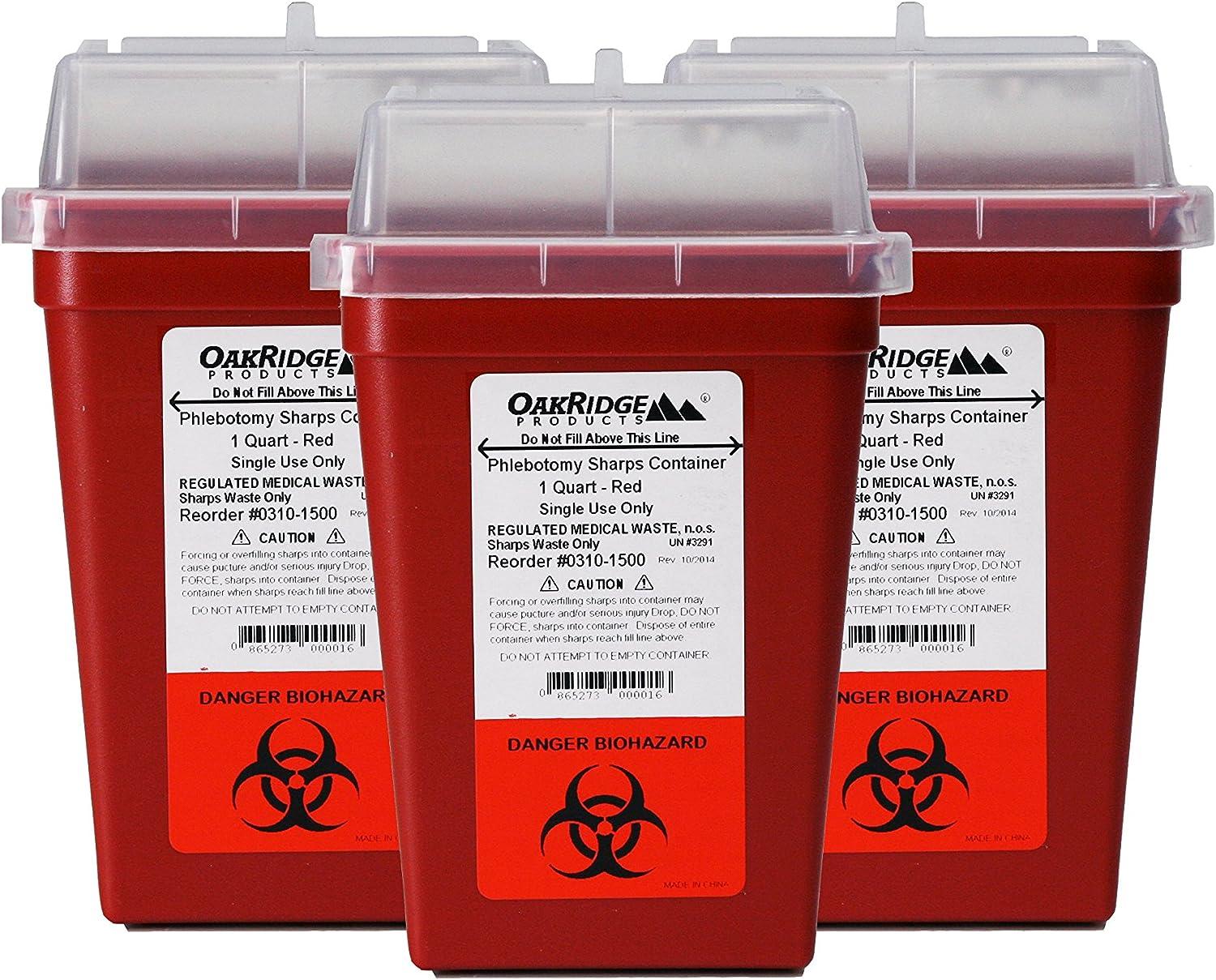 Diabetic Pet Syringe Disposal Container 1 Quart Size (3 Pack) Design