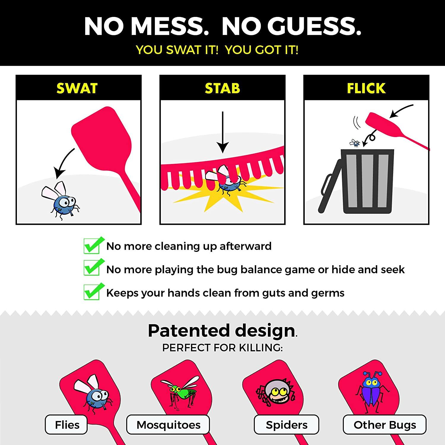 Smart Swatter Fly Swatters Assorted Color 2 Pack Picks UP The Bug w