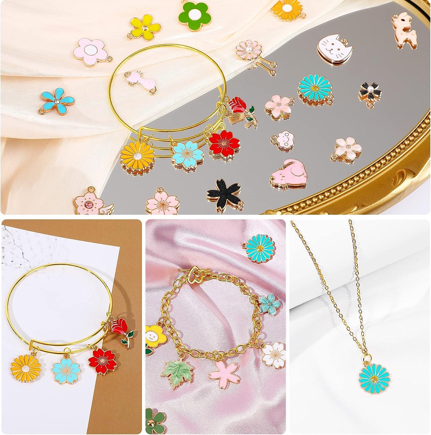 MARFOREVER 120 Pcs Spring Floral Themed Flower Charms for Jewelry Making  Assorted Gold Enamel Charm Pendants for DIY Necklace Bracelet Earrings  Making Supplies Gifts for Mom