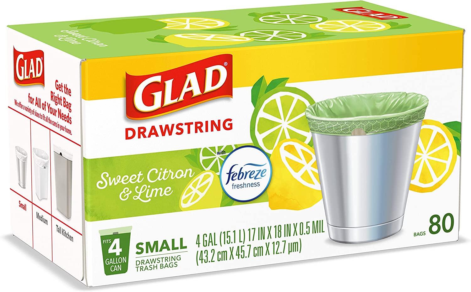 OdorShield Small Drawstring Trash Bags - Febreze Sweet Citron & Lime - 4  Gallon - 80 Count Febreeze Sweet Citron & Lime