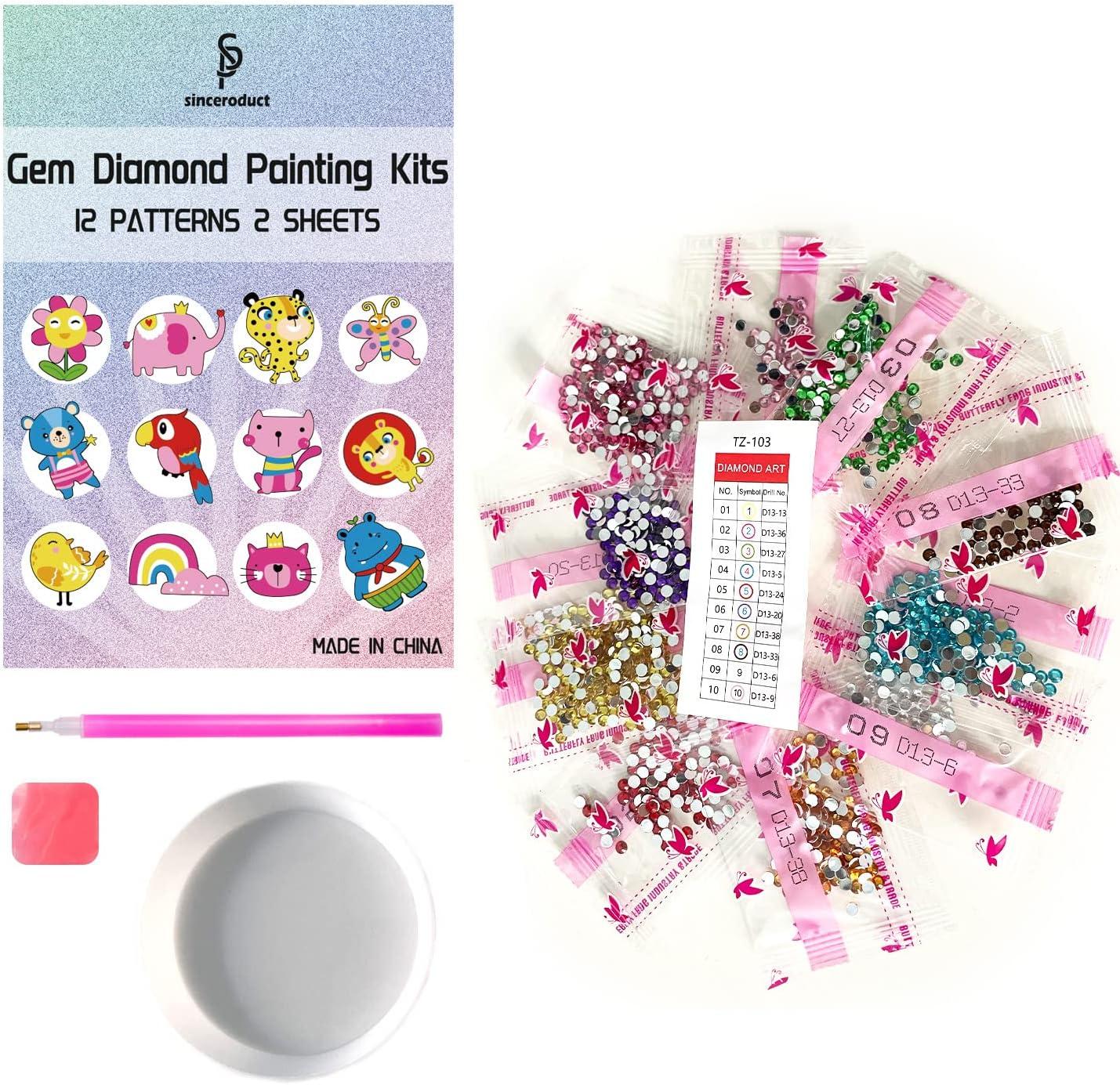 Sinceroduct 24 Pcs 5D DIY Kids Animal Diamond Painting Stickers Beginner Diamond Painting Kits Digital Diamond Paint