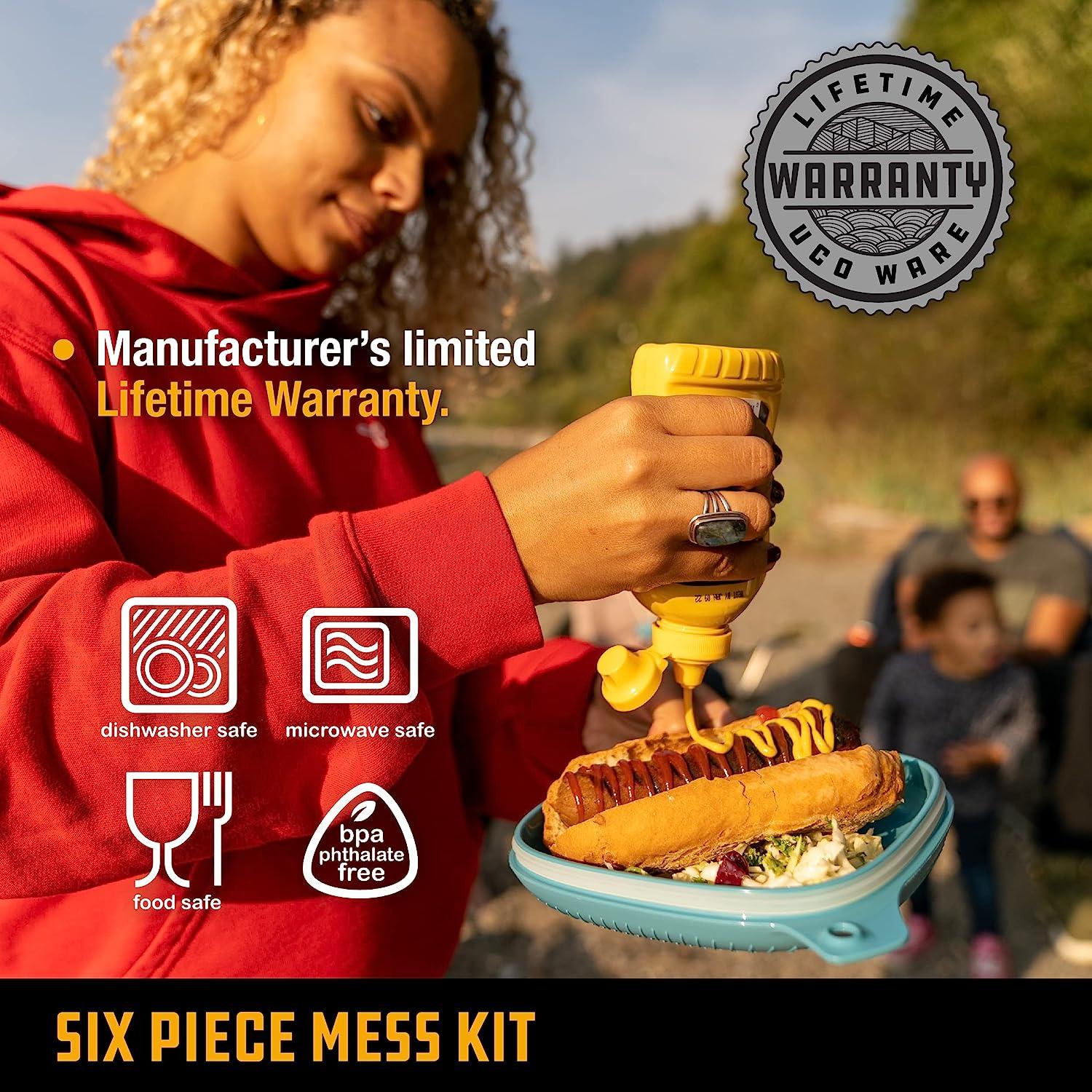 UCO 6 Piece Camping Mess Kit: Bowl Plate Camp Cup and Switch Spork