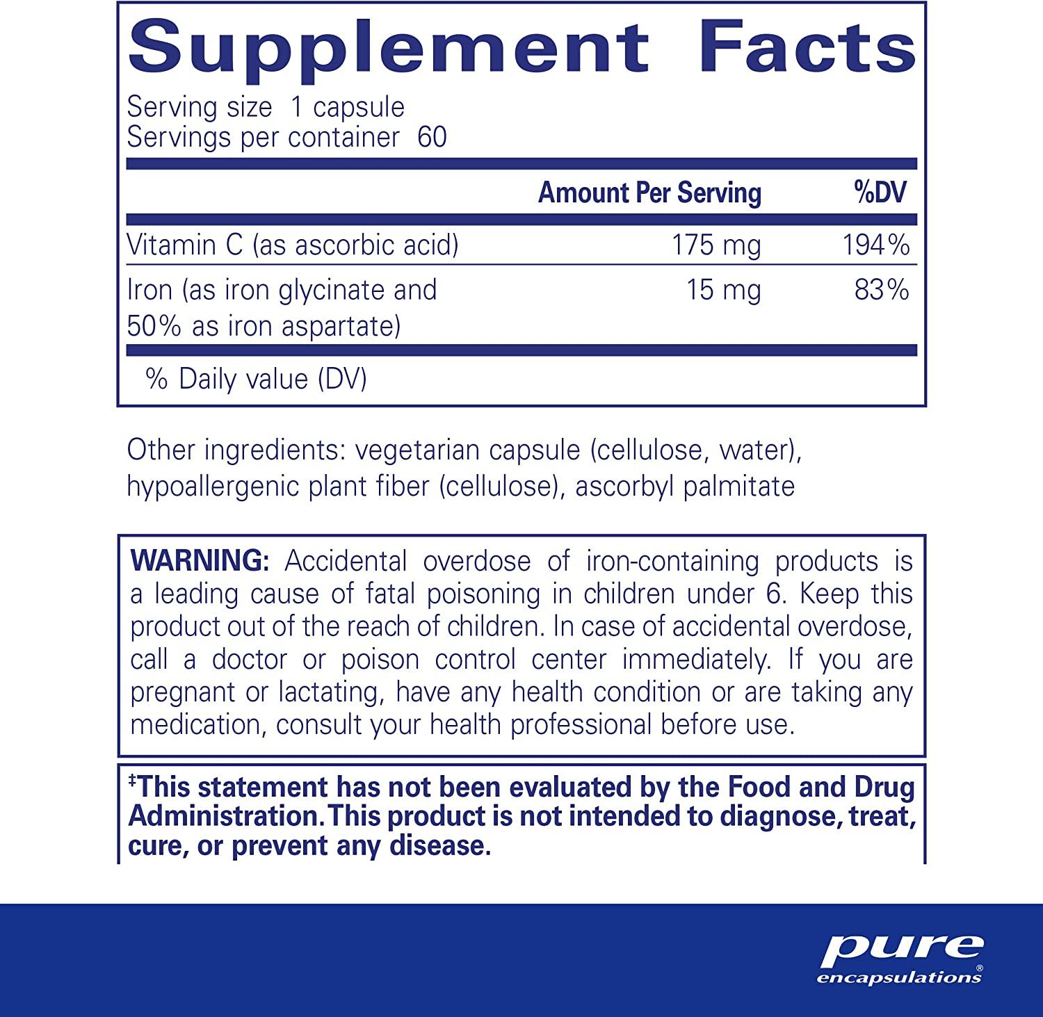 Pure Encapsulations IronC Muscle & Red Blood Cell Support Supplement