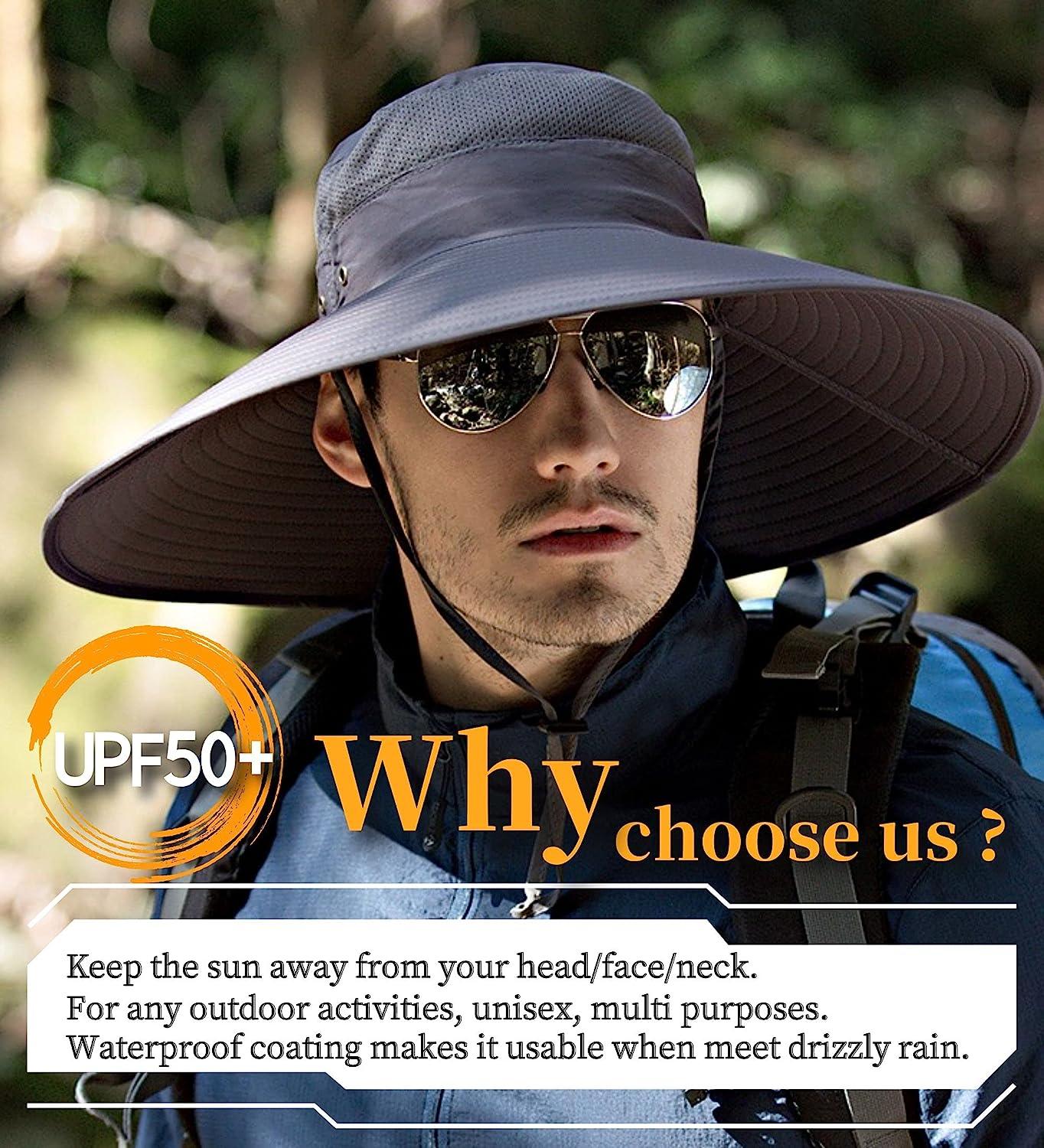 HLLMAN Super Wide Brim Sun Hat-UPF 50+ Protection,Waterproof Bucket Hat for  Fishing, Hiking, Camping,Breathable Nylon & Mesh Dark Grey