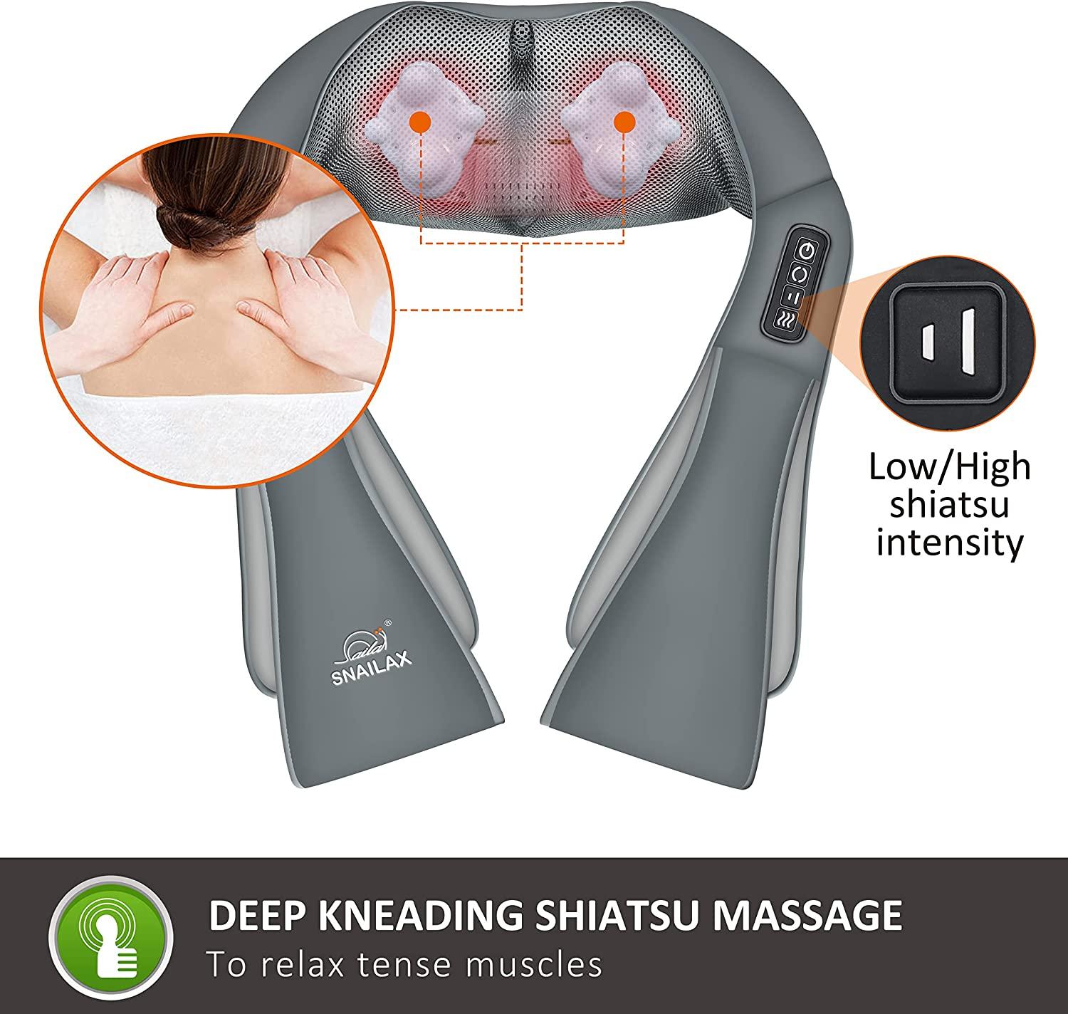 Snailax Shiatsu Neck and Shoulder Massager - Back Massager with Heat, Deep  Kneading Electric Massage Pillow for Neck, Back, Shoulder,Foot Body (Grey)