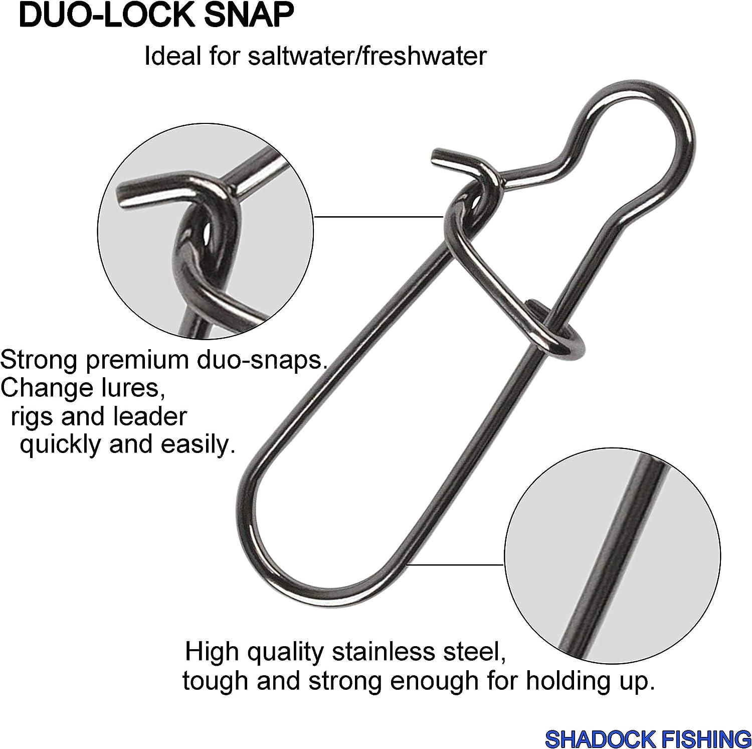 100 Pack Duo Lock Snaps Size 0-8 Black Nice Snap Swivel Solid Rings Stainless  Steel USA Fishing Tackle Kit - Test: 26LB-220LB 0#-26LB-100PCS