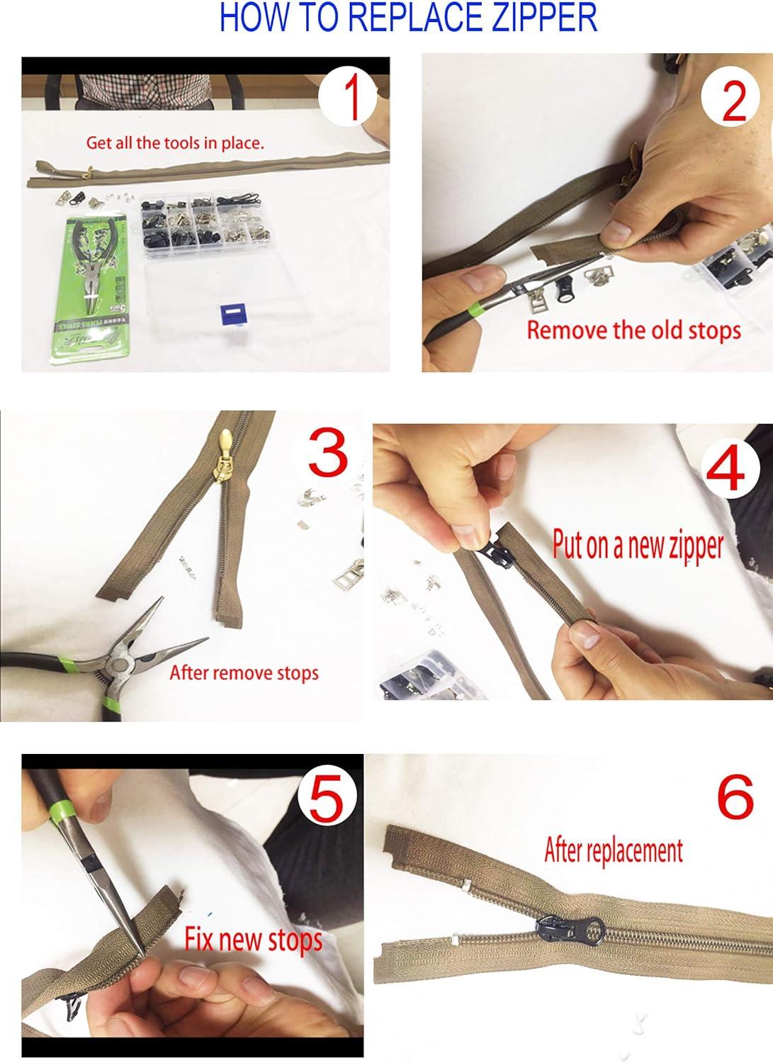 Zipper Repair Kit 255 Pcs Zipper Replacement Kit with Zipper Install