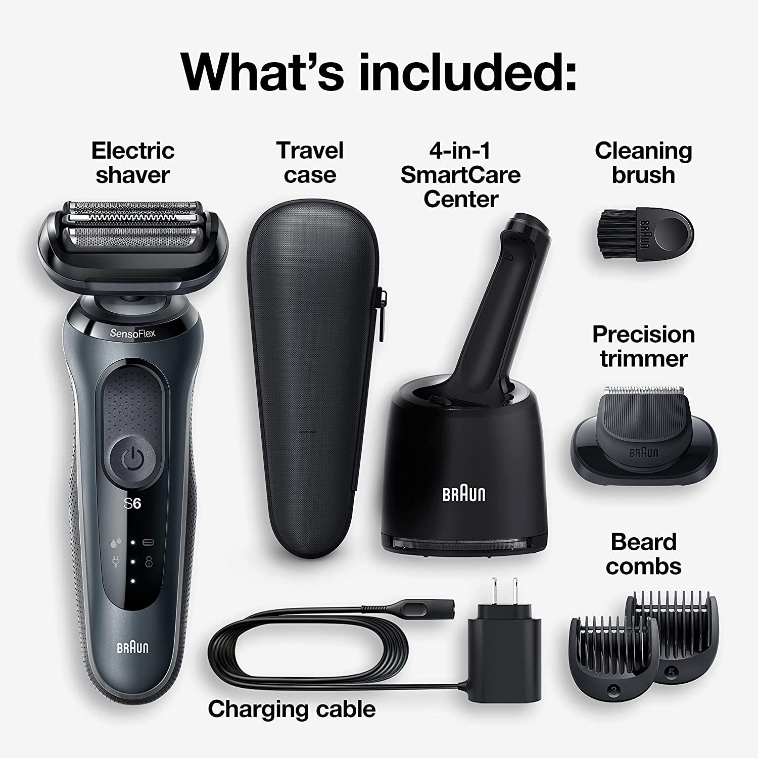 Braun Electric Razor for Men, Waterproof Foil Shaver, Series 6 6075cc, Wet  & Dry Shave, With Beard Trimmer for Grooming, Clean & Charge SmartCare  Center and Leather Travel Case ,Rechargeable, Black