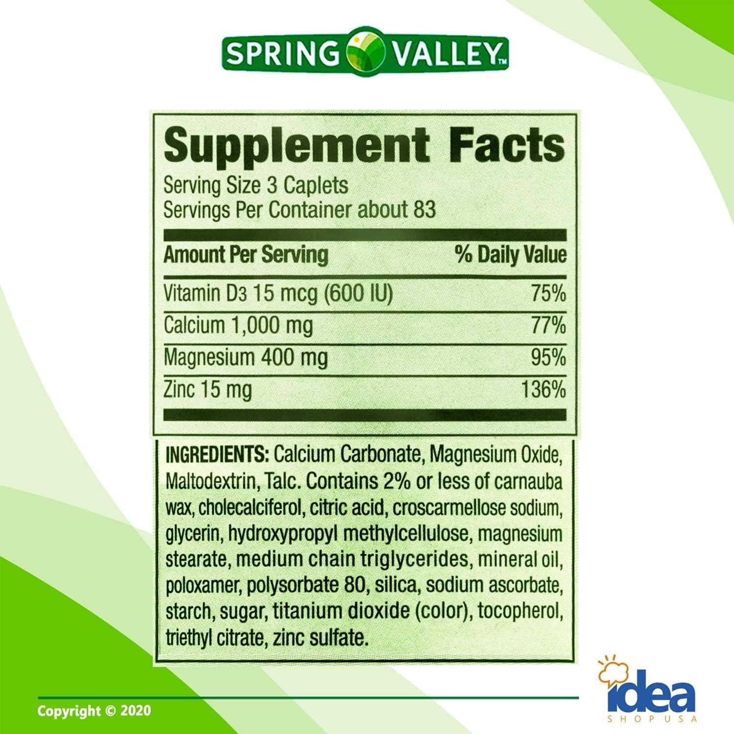 Spring Valley Calcium Magnesium and Zinc Plus Vitamin D3 Coated Caplets