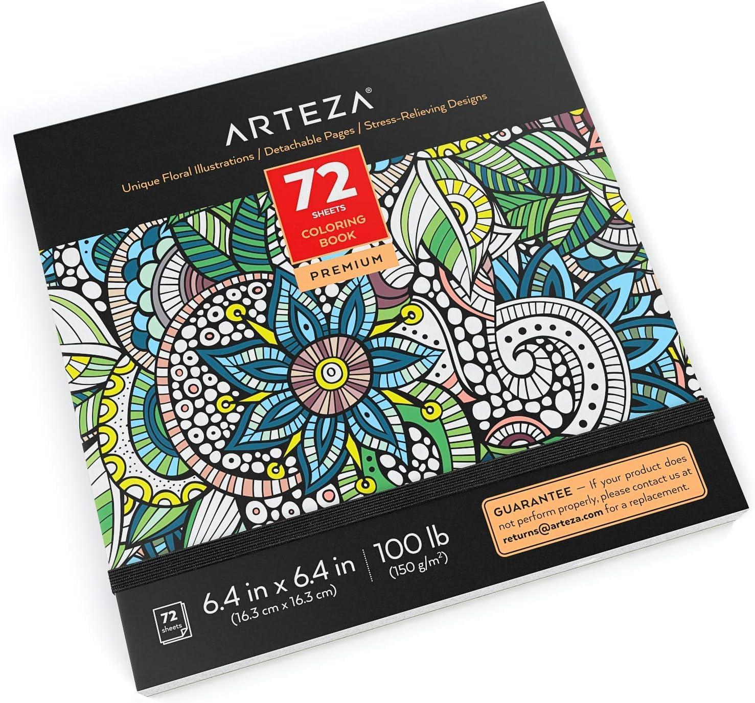 Arteza Coloring Book for Adults, 6.4 x 6.4 Inches, 72 Sheets