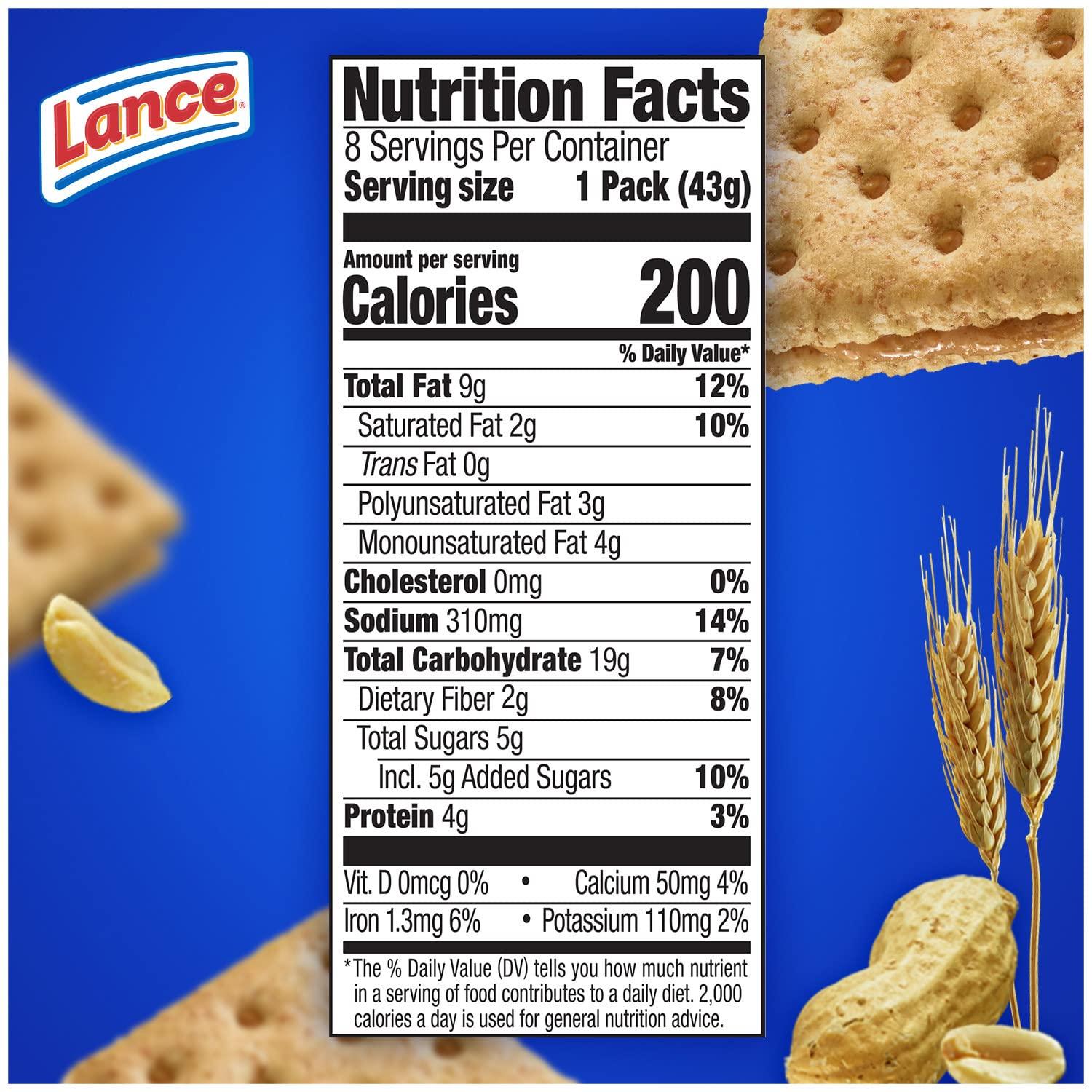 Lance Sandwich Crackers, Whole Grain Peanut Butter, 8 Ct Box