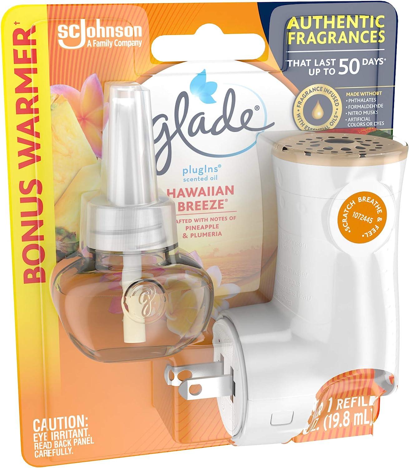 Glade PlugIns Refills Air Freshener Starter Kit, Scented Oil for Home and  Bathroom, Hawaiian Breeze, 0.67 Fl Oz, 1 Warmer + 1 Refill