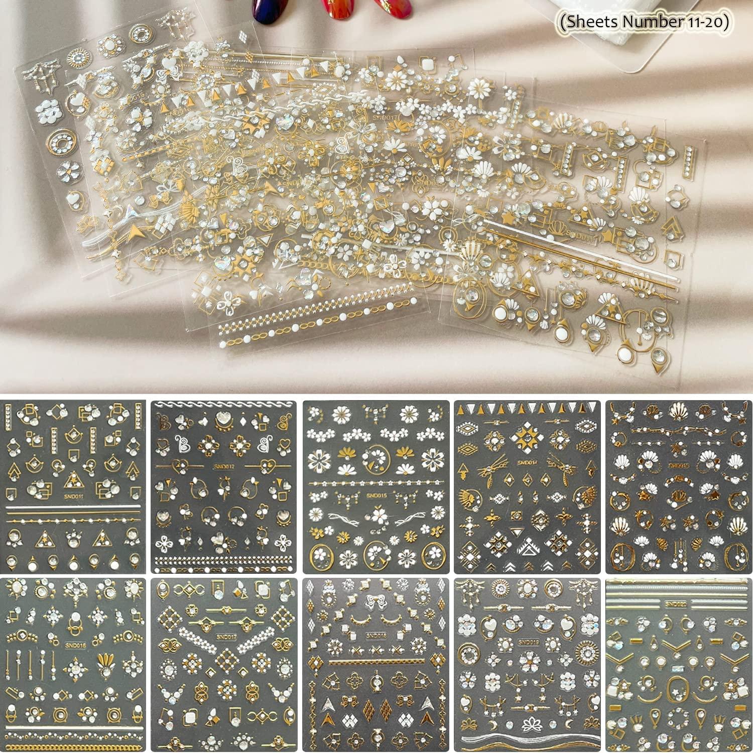1 Lage Sheet Gold Shiny Nail Stickers Luxury Nail Salon Design Chic 3D Nail Art Stickers Decals Self-Adhesive Manicure for Nails Decoration (004)