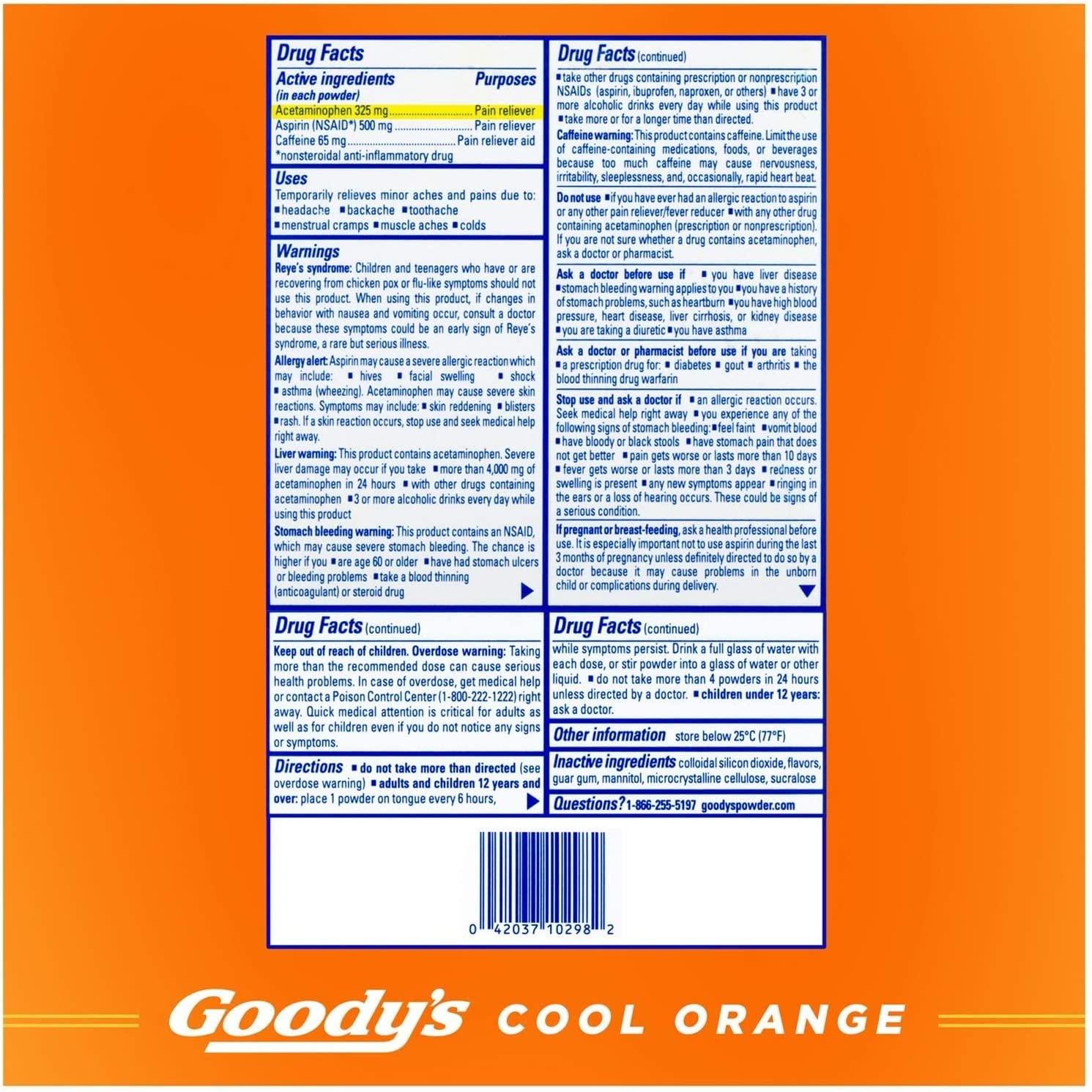 Goody's Extra Strength Headache Powder Cool Orange Flavor Dissolve Packs 24 Individual Packets