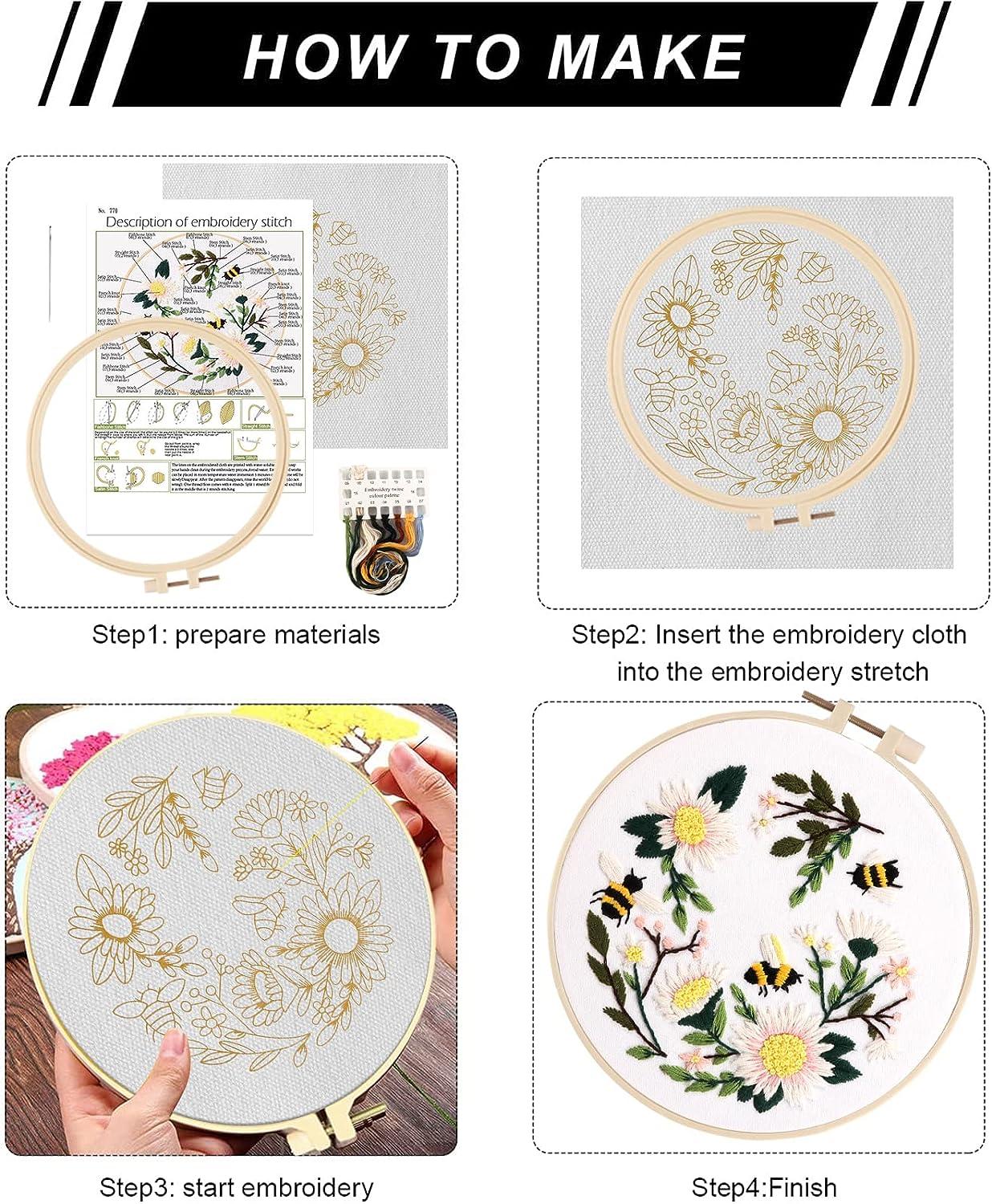 Lukinbox Embroidery Starter Kit for Beginners 3 Sets Cross Stitch